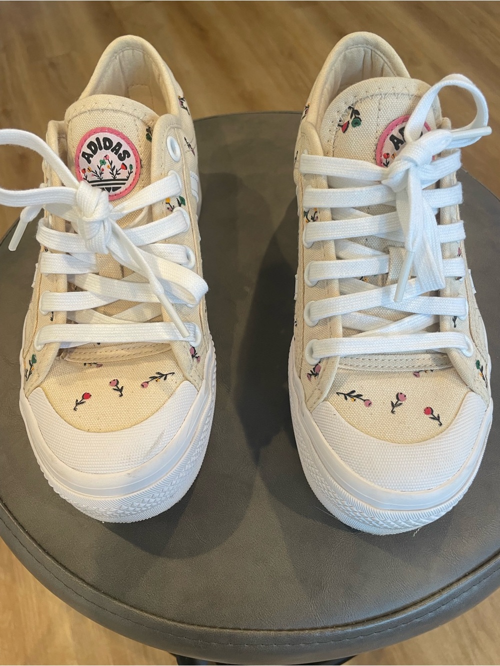 adidas Cream Canvas Low-Top Sneakers with Pink Floral Accents